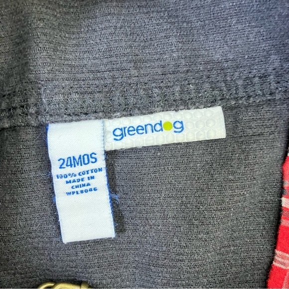 Greendog Vintage Corduroy Bib Style Overalls w Plaid Roll Cuff Black Red 24 mo - Picture 10 of 15